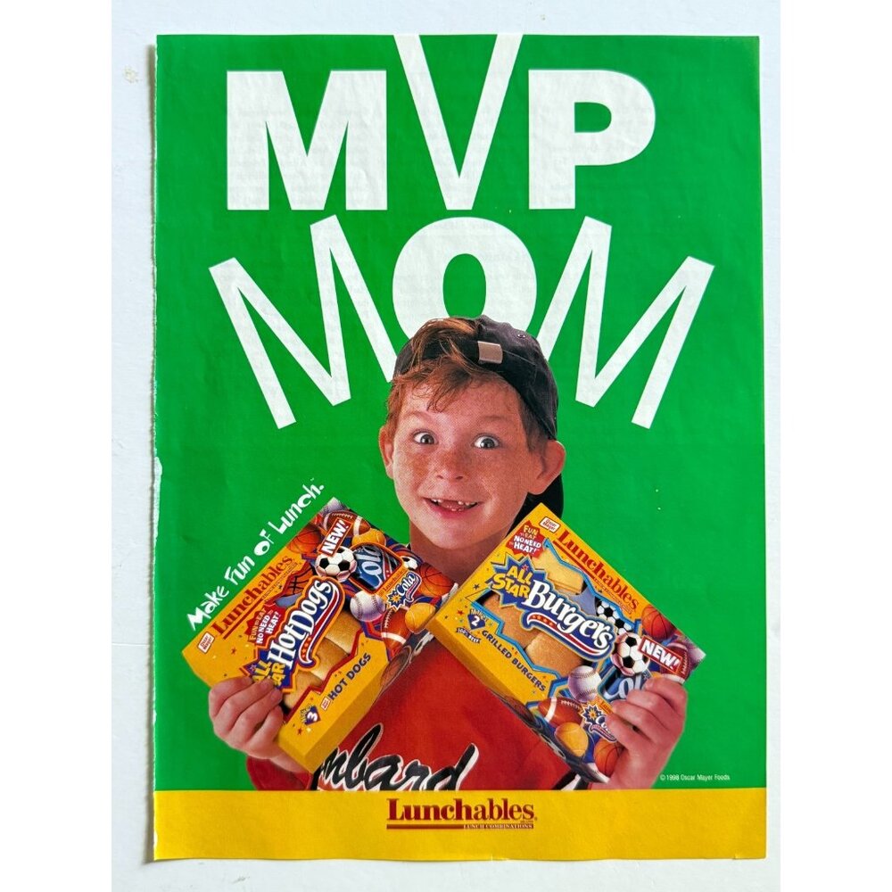 Vintage 1999 Cute Freckled Boy Holding Lunchables Advertisement Print Ad